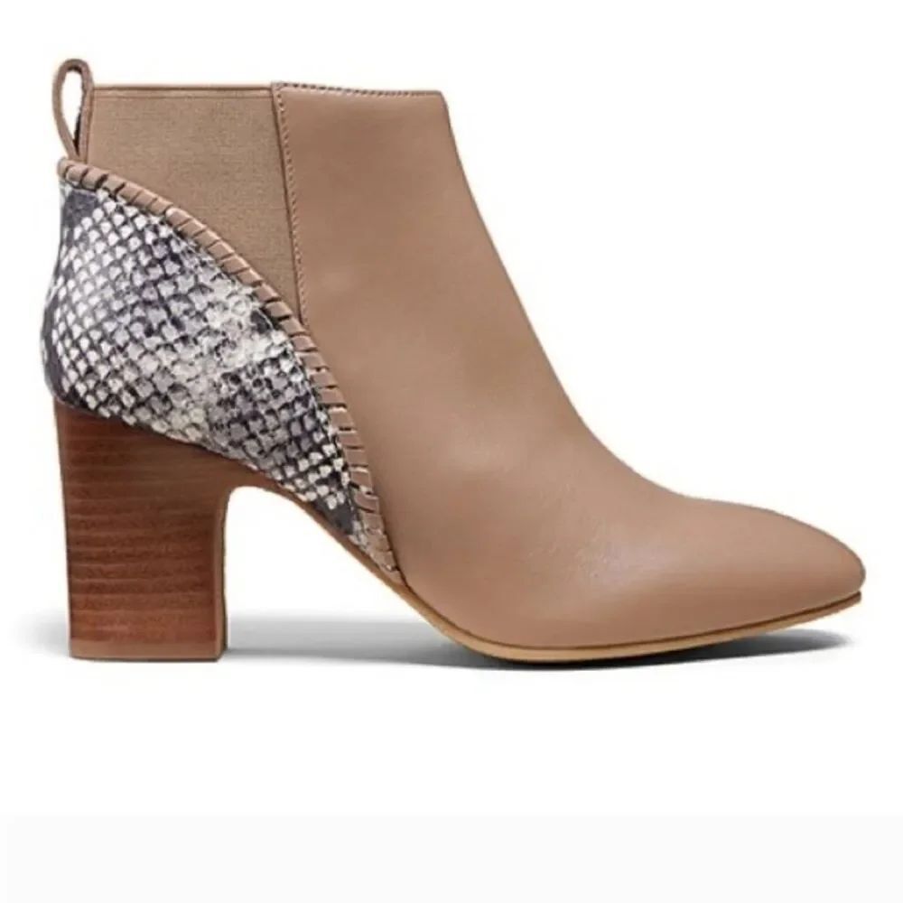 Jack Rogers Poppy Heeled Tan Leather Snakeskin Booties Sz 8